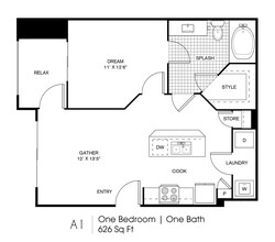 One Bedroom One Bathroom 1305 floor plan